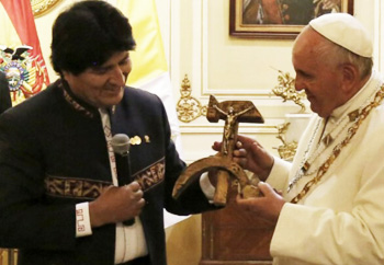 Pope holds hammer and sickle